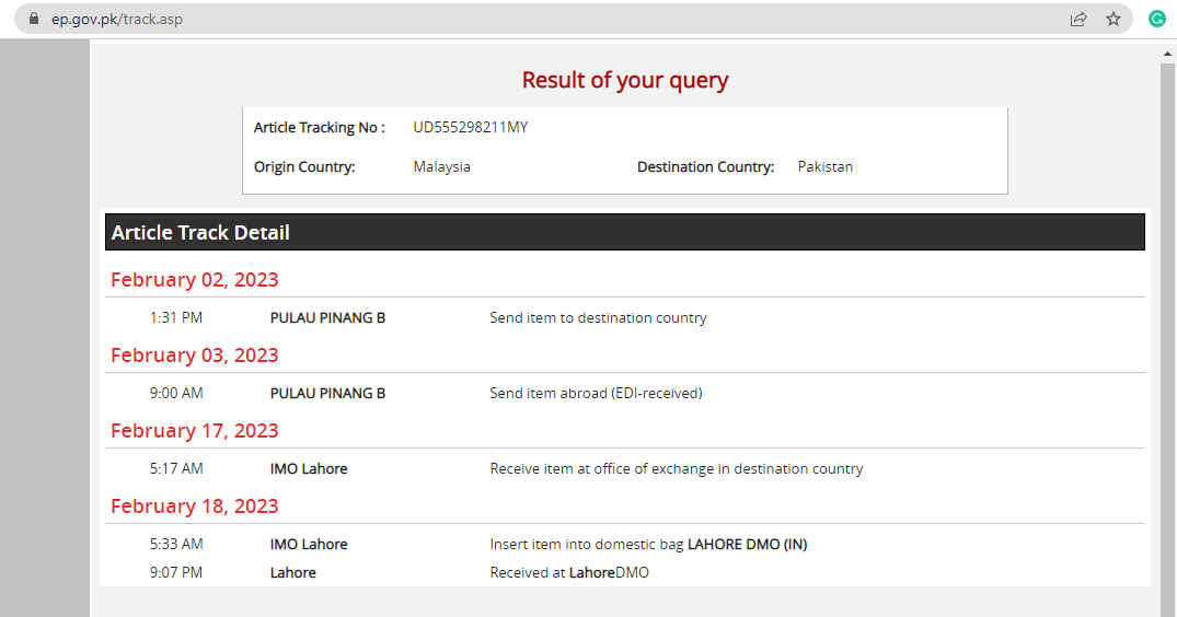 Pakistan post Ail express order tracking 